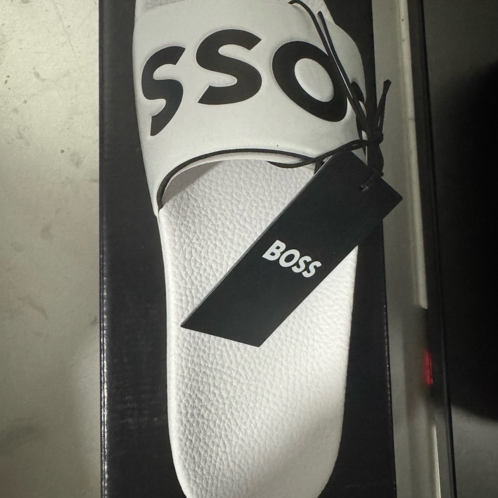 Hugo Boss White Logo Slides